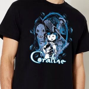 BNWT Coraline Animated Stop Motion Movie Blue Graphic T-Shirt